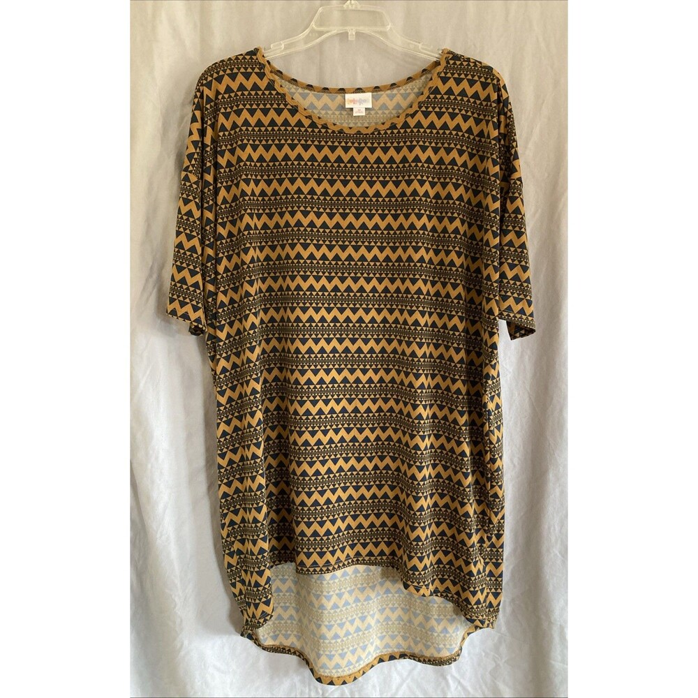 Lularoe Women's M Tunic Top Aztec Irma Navy Blue and Bronze Stretch Casual